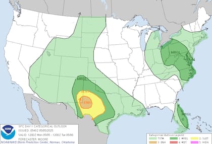 Alerta por tormentas severas en Texas: granizo destructivo, ráfagas de viento y posible tornado aislado según el SPC
