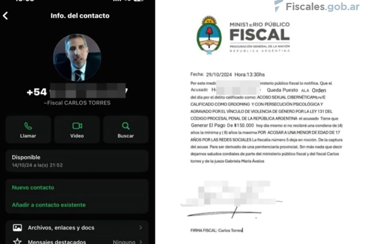 Alertan sobre ciberestafas vía WhatsApp que utilizan el nombre o la imagen de los fiscales Diego Luciani y Horacio Azzolin