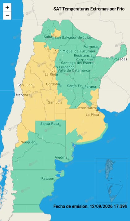 Alertas por frío extremo y nevadas alcanzan a 15 jurisdicciones