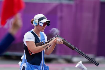 Alessandra Perilli consiguió el bronce en la prueba de foso femenino de tiro.