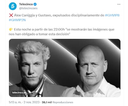 Álex Caniggia y Gustavo Guillermo fueron expulsados del reality