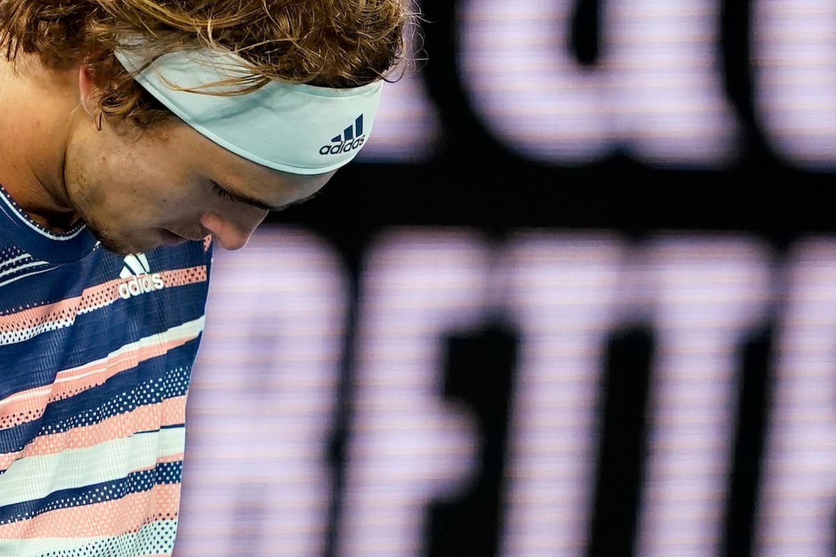 Alexander Zverev en un partido contra Andrei Rublev el 27 de enero de 2020.