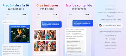 Algunas de las cosas que se pueden hacer con la app de Copilot en Android y en iOS