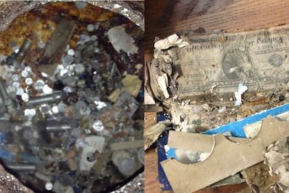 Algunas de las monedas y billetes viejos que encontró otra usuaria, en la casa que habían construido sus abuelos