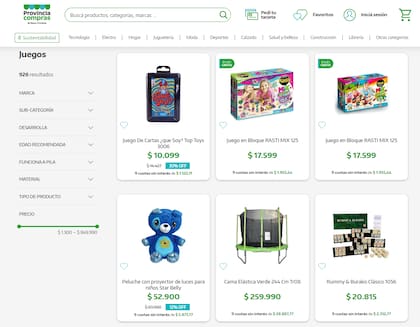 Algunas de las ofertas en el apartado "Juegos" del Banco Provincia, que pueden comprarse en hasta 9 cuotas sin interés