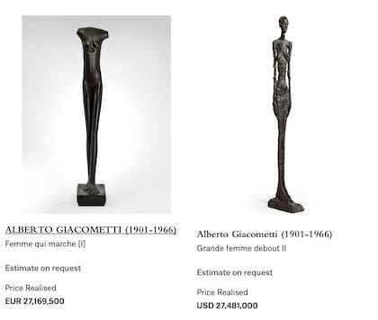 Algunas de las piezas de Alberto Giacometti en Christie's
