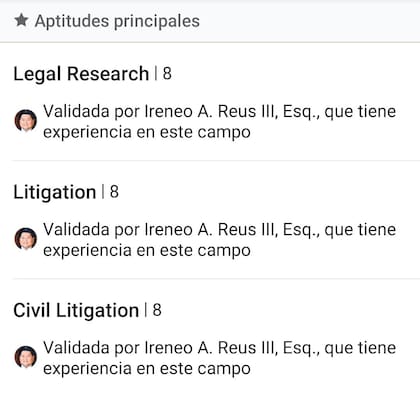 Algunas de las principales aptitudes en el perfil de Camille Vasquez