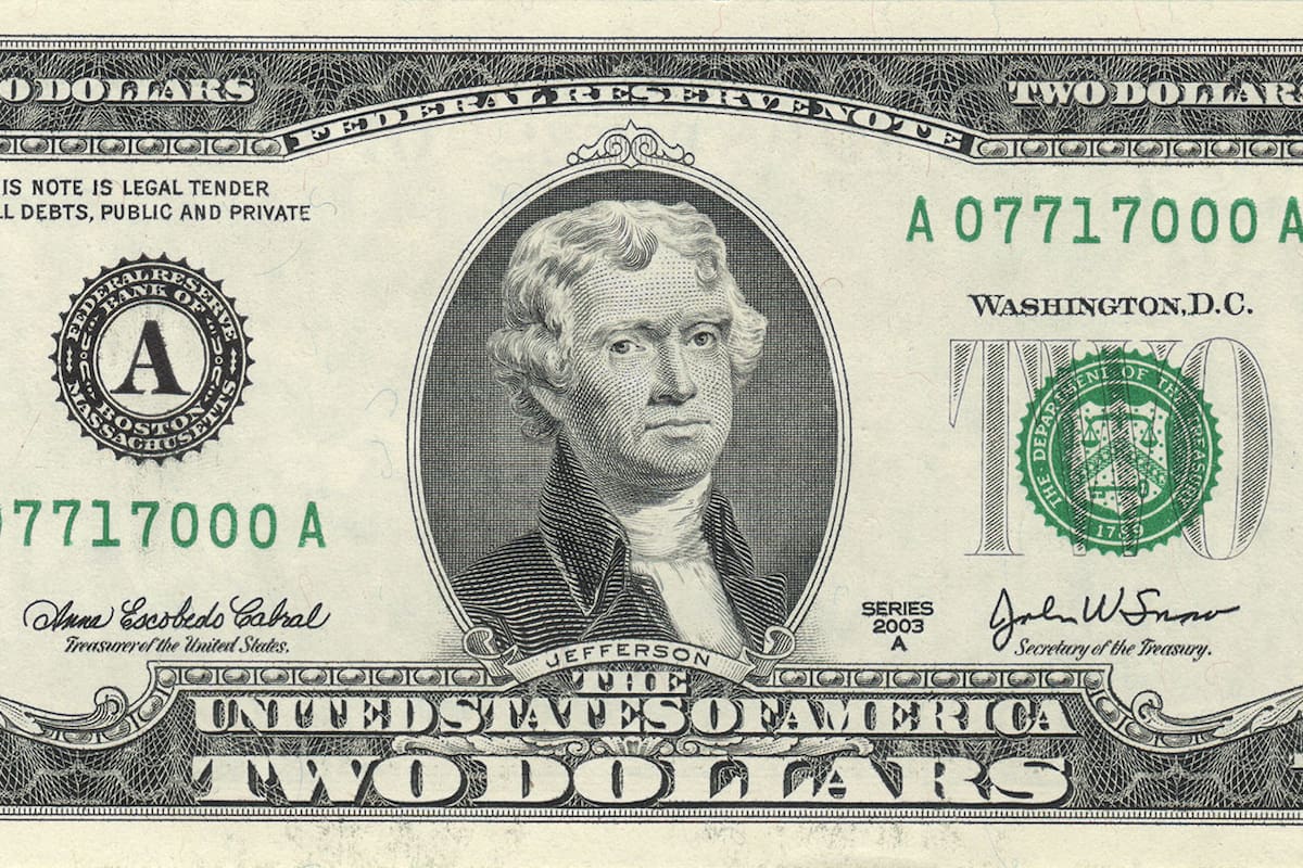 Algunos billetes de 2 dólares en perfecto estado pueden llegar a valer hasta US$20.000, aunque esto depende de ciertos factores específicos (Archivo)