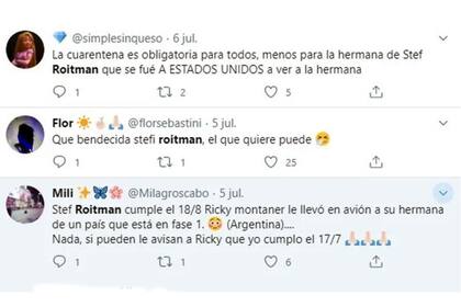 Algunos de las críticas que recibió Stefanía Roitman por el viaje de su hermana a Estados Unidos