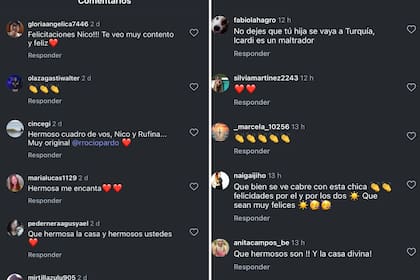 Algunos de los comentarios de amor y apoyo que recibió la pareja (Foto: Captura Instagram @nicolascabre80)