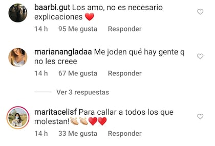 Algunos de los comentarios de apoyo que escribieron sus fanáticos