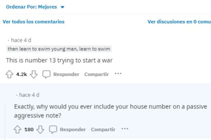 Algunos de los comentarios en el posteo de Reddit