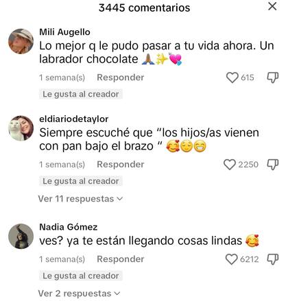 Algunos de los comentarios que Juani recibió en el video viral de TikTok