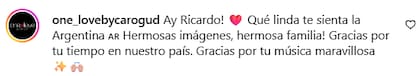 Algunos de los comentarios que Ricardo Arjona recibió tras su visita al Sur (Foto: Captura Instagram/@ricardoarjona9