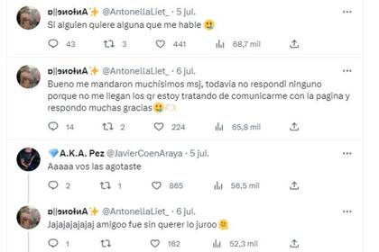 Algunos de los intercambios que recibió Antonela luego de cometer el error de comprar 25 entradas para ver a Duki en River