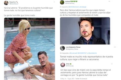 Algunos de los memes y comentarios en Twitter sobre los dichos de Yanina Latorre