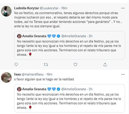 Algunos de los mensajes de los y las internautas al tuit de Granata