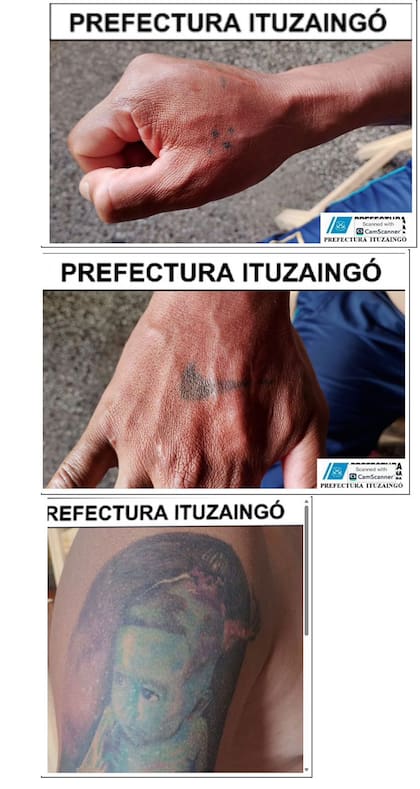 Algunos de los tatuajes del ciudadano venezolano detenido en Corrientes