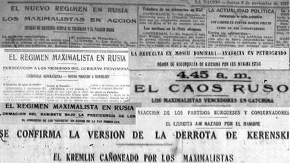 Algunos de los títulos de La Nación durante la revolución rusa en noviembre de 1917