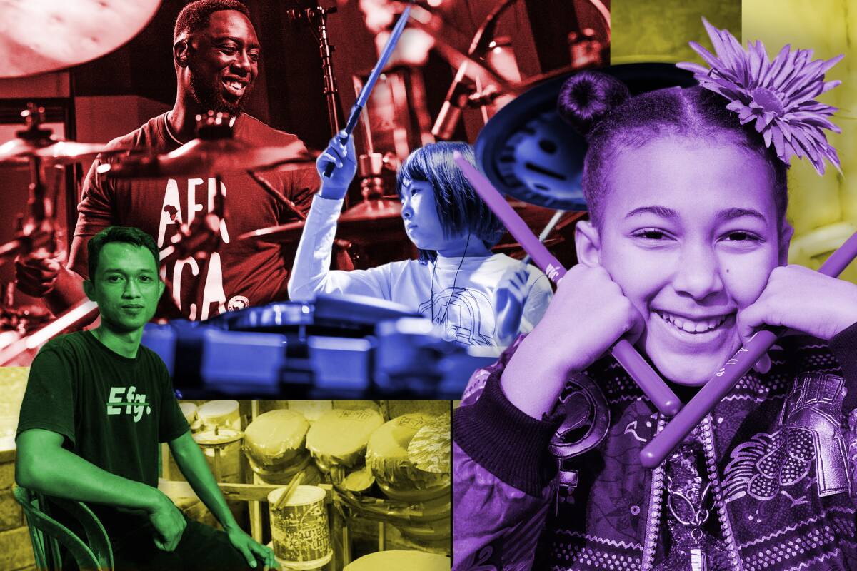 Algunos de nuestros bateristas virales favoritos: Yoyoka Soma, Nandi Bushell, Deden Noy y Larnell Lewis (desde el centro en sentido de las agujas del reloj)
