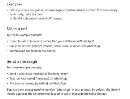 Algunos ejemplos de cómo usar WhatsApp a través de Gemini (por ahora sólo funciona en Inglés, y Google lo está habilitando en forma gradual)