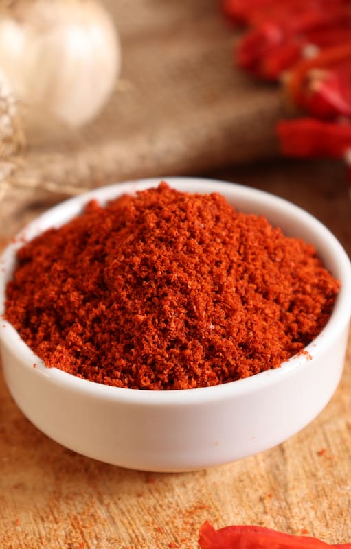 All kinds of spices, including red pepper in curry sauce and more spices