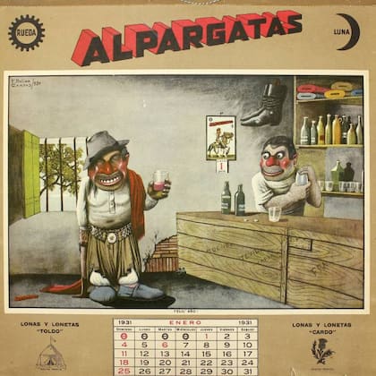 Almanaque de enero de 1931 con la imagen de Florencio Molina Campos, que ilustró los calendarios en dos temporadas de seis años cada una para la Fábrica Argentina de Alpargatas