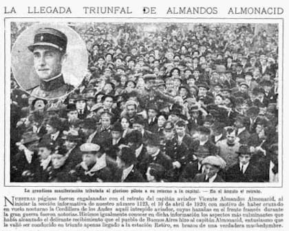 Almonacid fue recibido como un héroe tras la Primera Guerra Mundial y su hazaña transadina (Foto: Escuadrón Fénix)