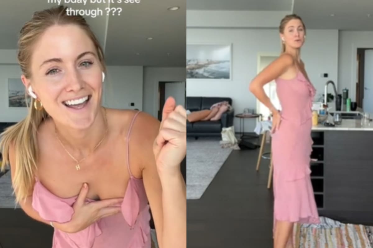 Alquiló un vestido, se dio cuenta que se le veía la ropa interior y el video se volvió viral en TikTok (Foto: captura TikTok/@McCallCapozzi)