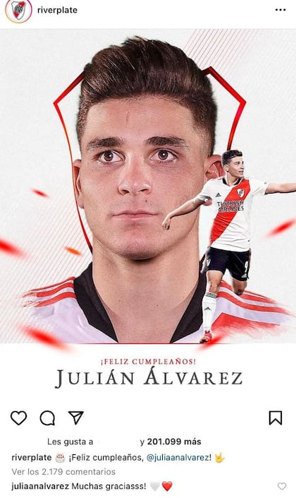 Álvarez contestó al mensaje de River