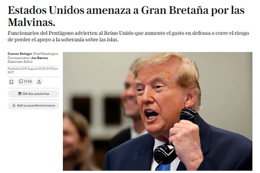 Según The Telegraph, Estados Unidos amenazó con rechazar la posición británica sobre Malvinas Según The Telegraph, Estados Unidos amenazó con rechazar la posición británica sobre Malvinas