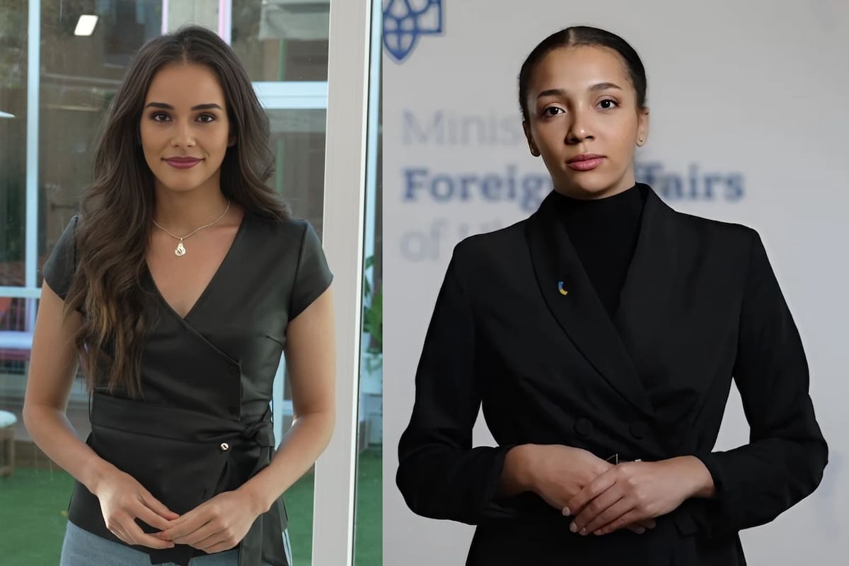 Amaia Zarranz Ai (izq.) y Victoria Shi (der.) son presentadoras digitales. Aunque están inspiradas en personas reales, no existen; la primera conducirá un noticiero diario sobre un reality show en España; la segunda está al servicio de Ministerio de Asuntos Exteriores de Ucrania