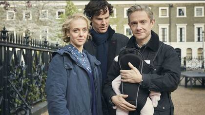 Amanda Abbington, Benedict Cumberbatch y Martin Freeman