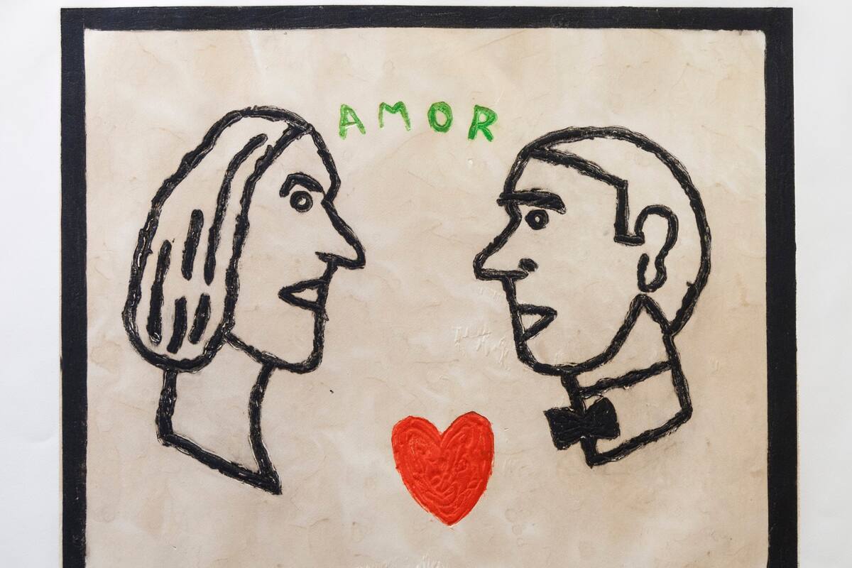 Amor, un grabado de Antonio Seguí de la serie Carborúndum, que integra la muestra Grabados del patrimonio, colecciones y donación, que inaugura el martes 18 en el Museo Nacional del Grabado.