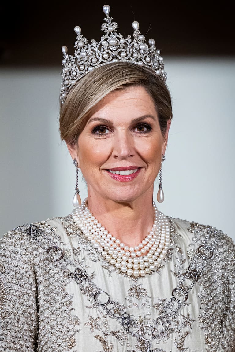 AMSTERDAM, NETHERLANDS - APRIL 15: Queen Maxima of The Netherlands attend a state banquet for Sultan Haitham bin Tarik at the Royal Palace at the start of the Sultan's state visit on April 15, 2025 in Amsterdam, Netherlands. (Photo by Patrick van Katwijk/Getty Images)