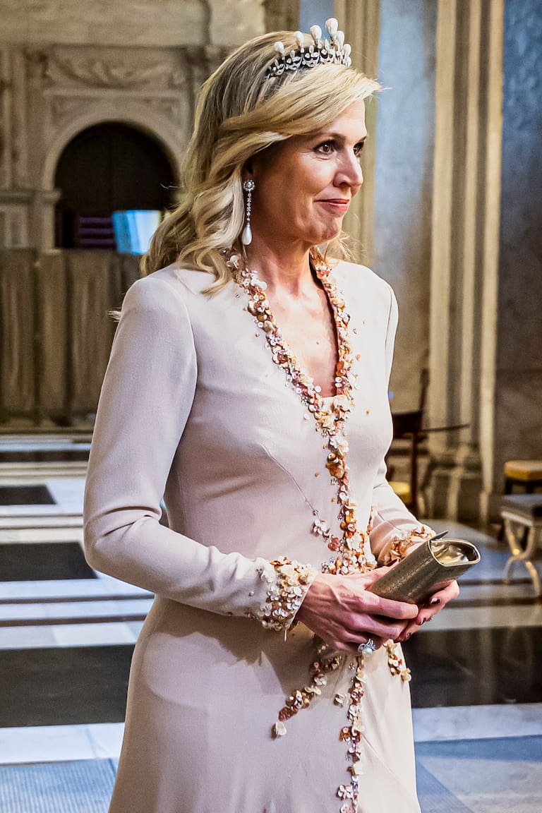AMSTERDAM, NETHERLANDS - MAY 12: Queen Maxima of The Netherlands attend the annual diner of the Diplomatic Corps at the Royal Palace on May 12, 2025 in Amsterdam, Netherlands. (Photo by Patrick van Katwijk/Getty Images)