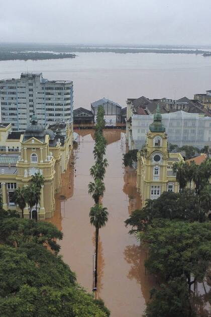 Una vista aérea de las inundaciones en Porto Alegre