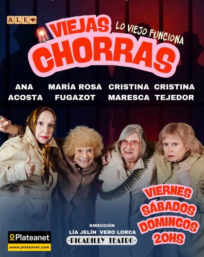 El afiche de Viejas chorras, la última obra en la que trabajó María Rosa Fugazot