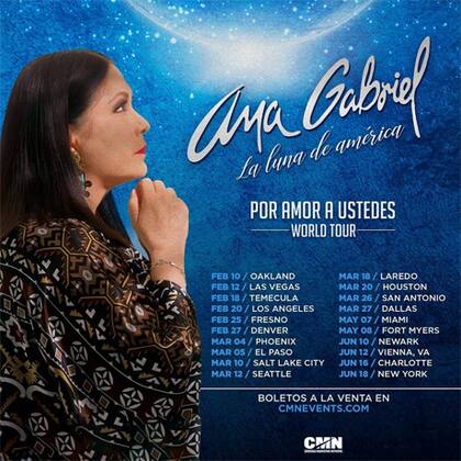 Ana Gabriel comenzará su gira en Okland y finalizará con un concierto en Nueva York