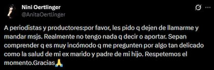 Ana Oertlinger decidió romper el silencio sobre el estado de salud del padre de su hijo Gianluca