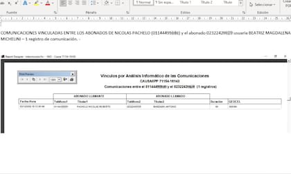análisis del VAIC de una llamada desde el celular de Nicolás Pachelo al teléfono de la casa de Beatriz Michelini, la masajista de María Marta