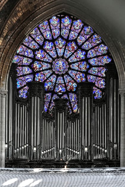 Andamios y redes para realizar los trabajos preliminares en la Catedral de Notre-Dame