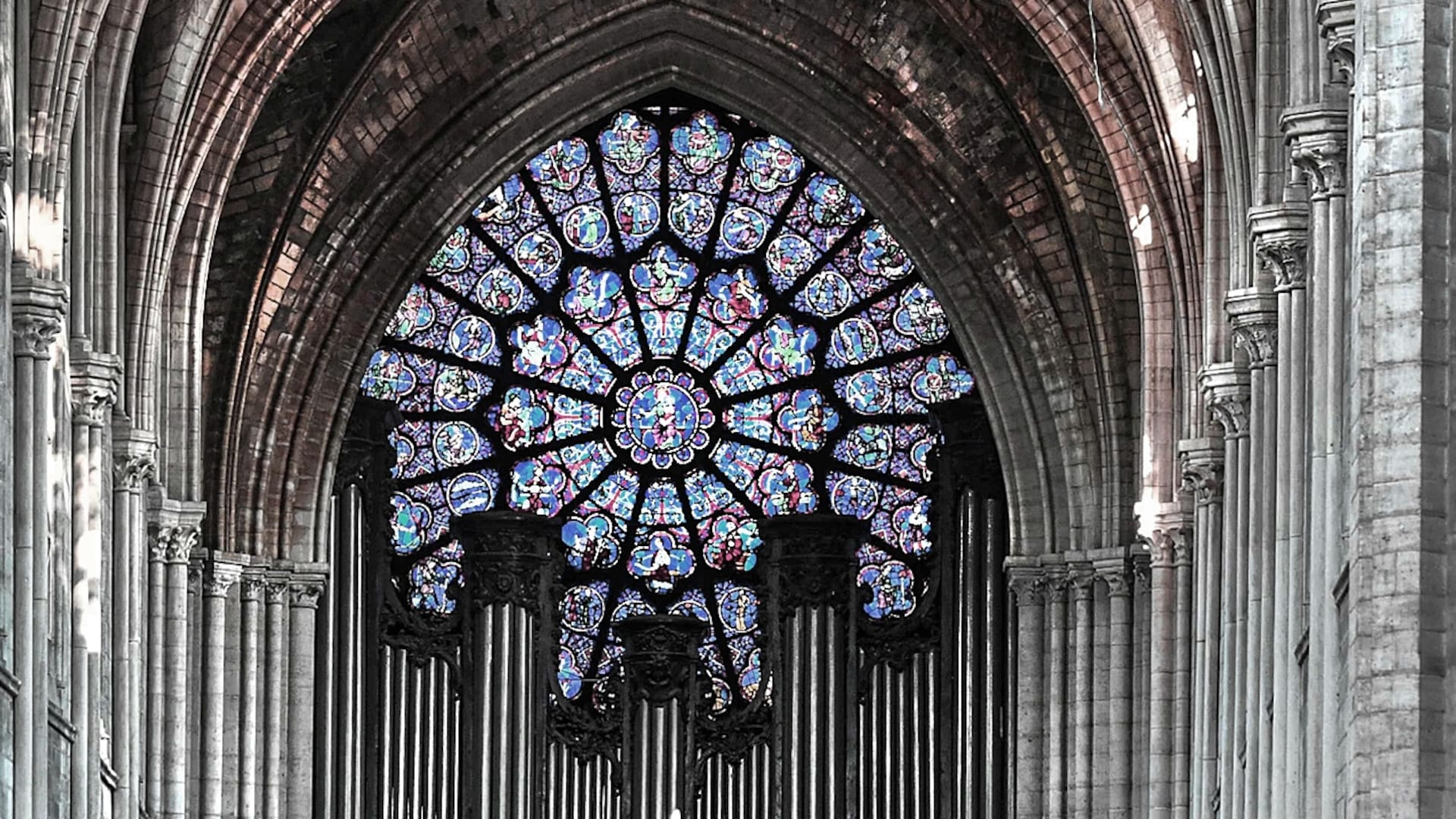Andamios y redes para realizar los trabajos preliminares en la Catedral de Notre-Dame