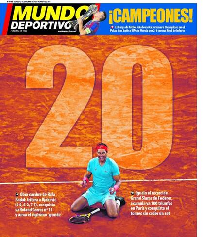 "20", la referencia a los títulos grandes de Rafa, en Mundo Deportivo, de Catalunya