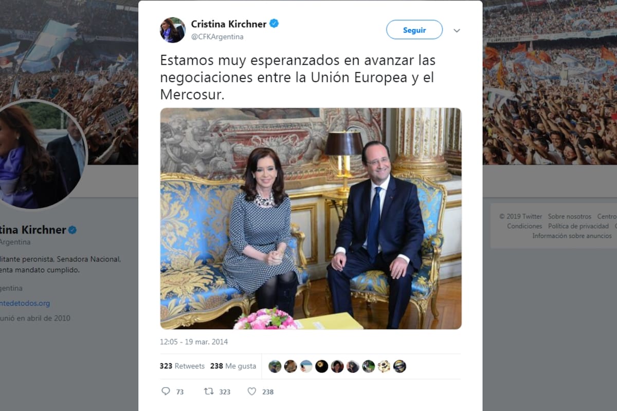 "Estamos muy esperanzados en avanzar las negociaciones", había publicado la expresidenta en marzo de 2014