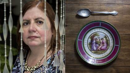 "Heredé este plato y esta cuchara de mi abuela paterna, la bioquímica, feminista y militante irigoyenista Elvira Fontá, la primera mujer rosarina que obtuvo un título universitario y la fuente de toda mi inspiración". Fotos: Marcelo Manera