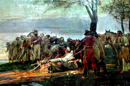 "La Muerte de Güemes", óleo sobre tela de Antonio Alice (1910), que se encuentra en el recinto de sesiones del Palacio de la Legislatura de Salta