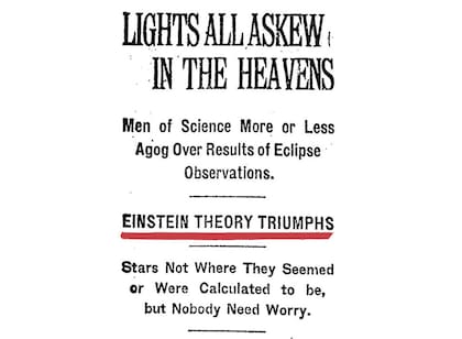 "La teoría de Einstein triunfa", decía la portada de New York Times publicada el 15 de noviembre de 1919.