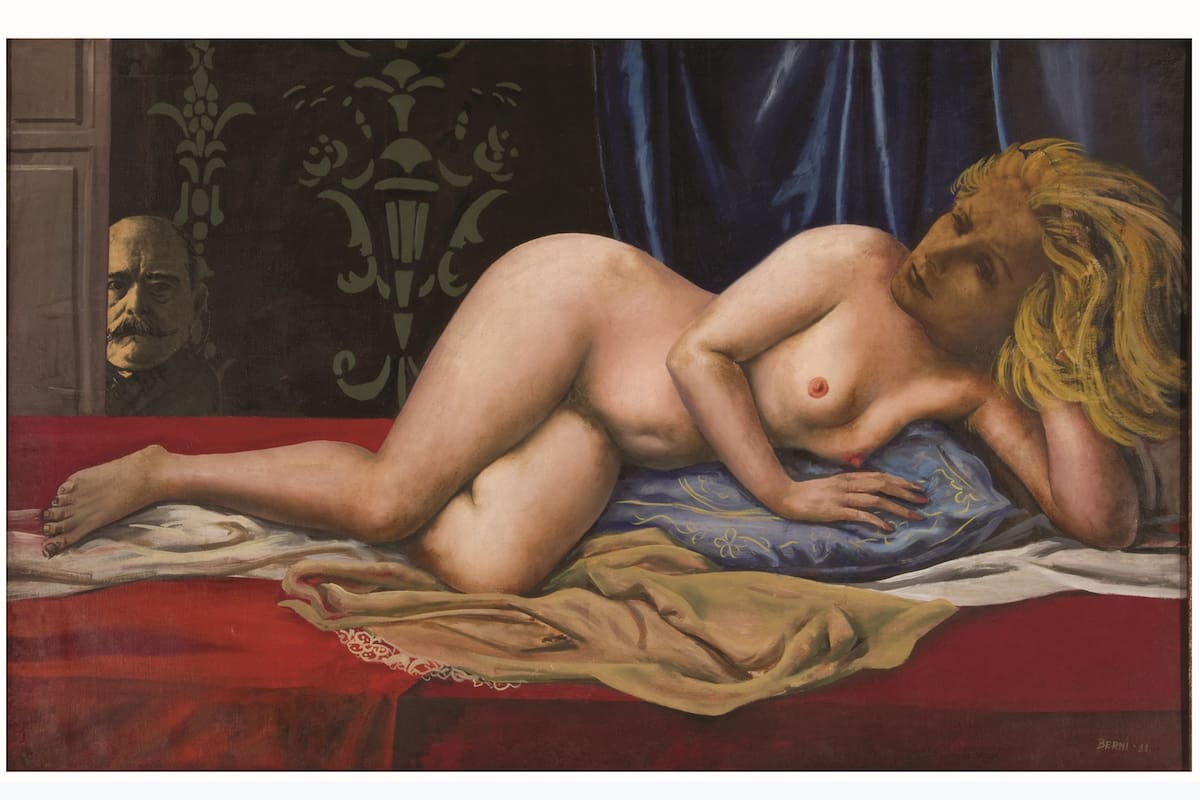 "Susana y el viejo" (1931), pintura de Berni en la que Lugones también aparece en una escena de ficción