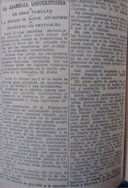 "Un gran Tumulto; la elección del rector interrumpida; excesos de los amotinados", publicó LA NACION